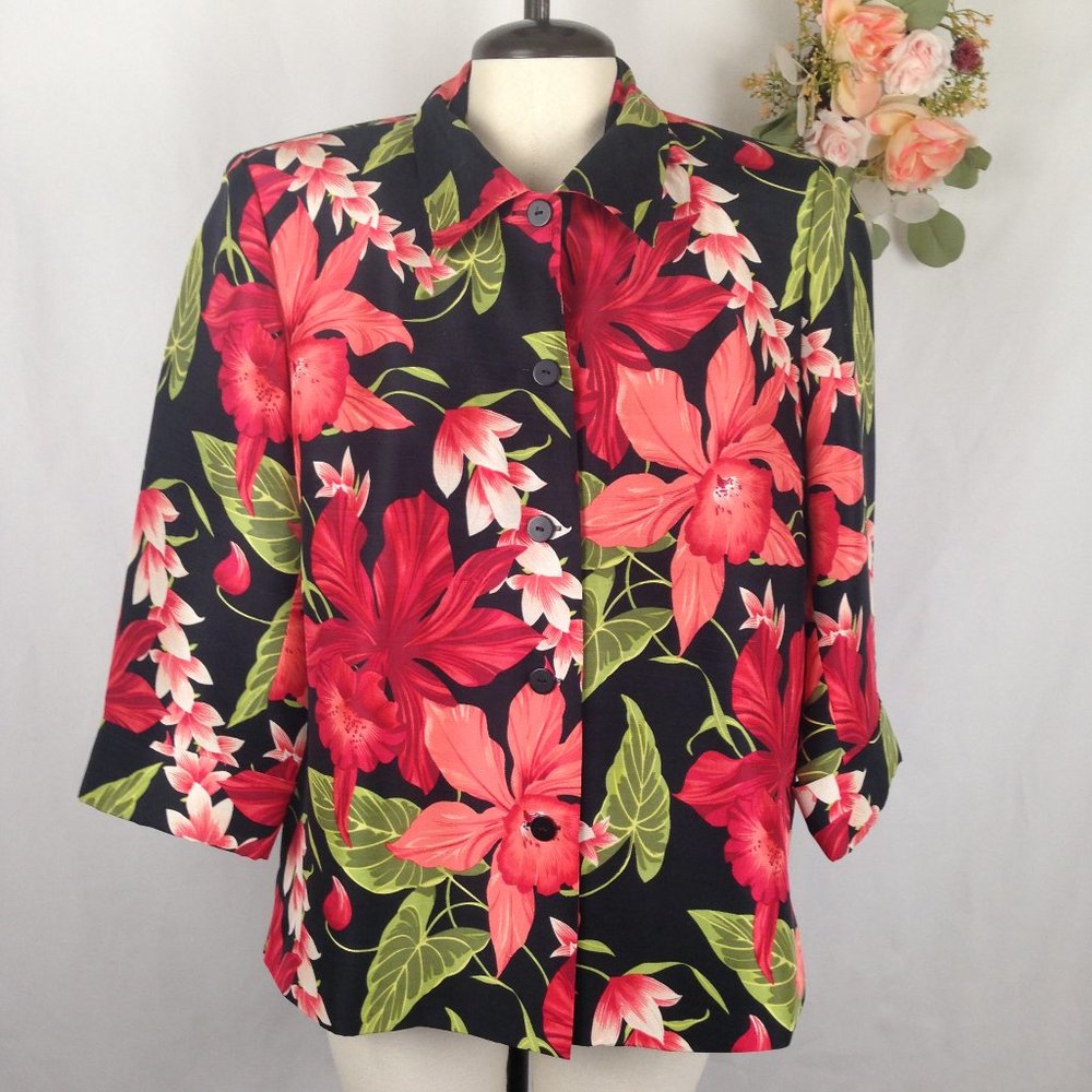 SilkLand Floral Silk Jacket Blazer Lined